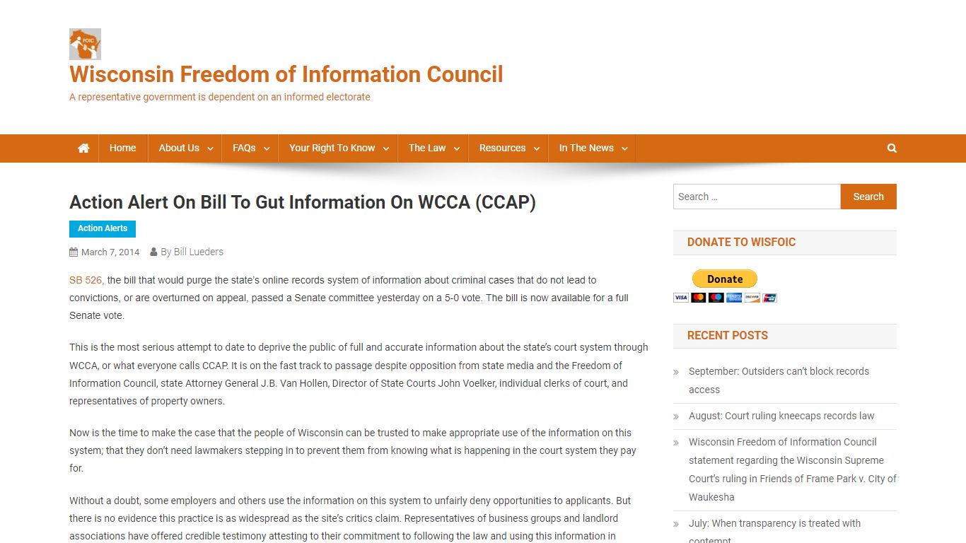 Action alert on bill to gut information on WCCA (CCAP)